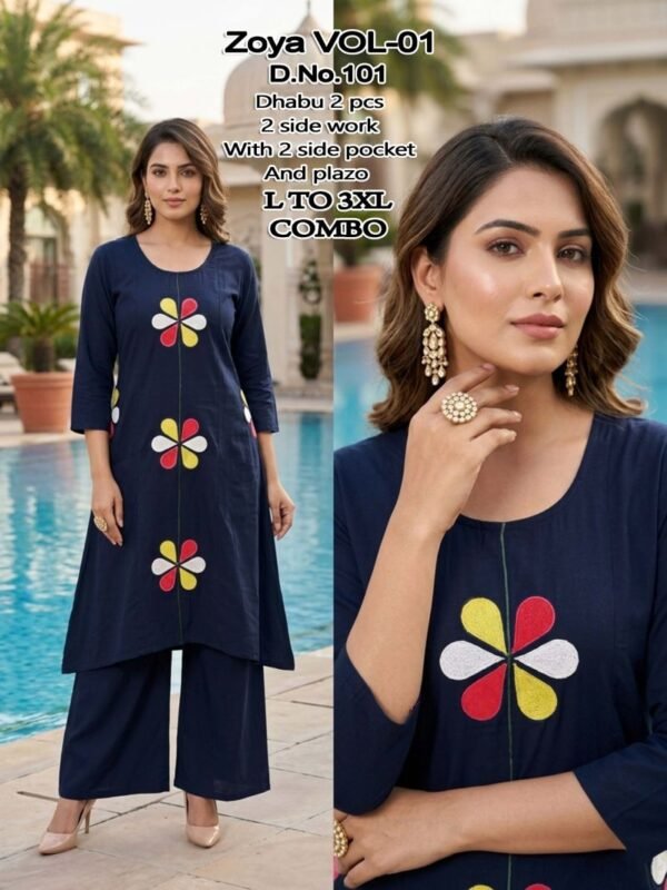 Latest Zoya Vol 1 Dhabu Cotton Embroidered Kurti With Bottom Wholesale 2026