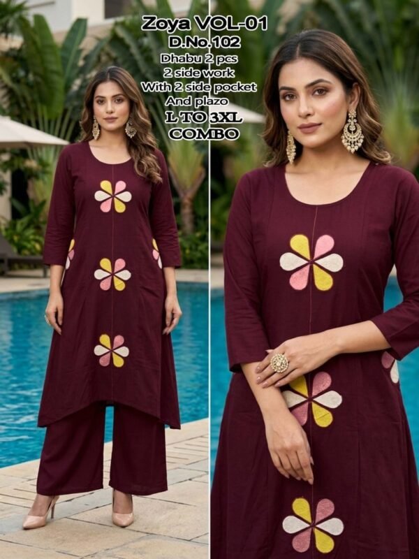 Latest Zoya Vol 1 Dhabu Cotton Embroidered Kurti With Bottom Wholesale 2026