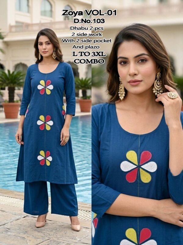 Latest Zoya Vol 1 Dhabu Cotton Embroidered Kurti With Bottom Wholesale 2026