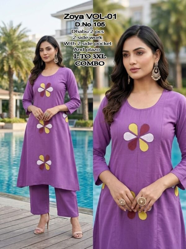 Latest Zoya Vol 1 Dhabu Cotton Embroidered Kurti With Bottom Wholesale 2026