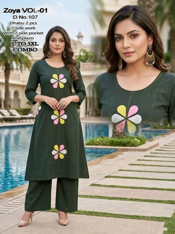 Latest Zoya Vol 1 Dhabu Cotton Embroidered Kurti With Bottom Wholesale 2026