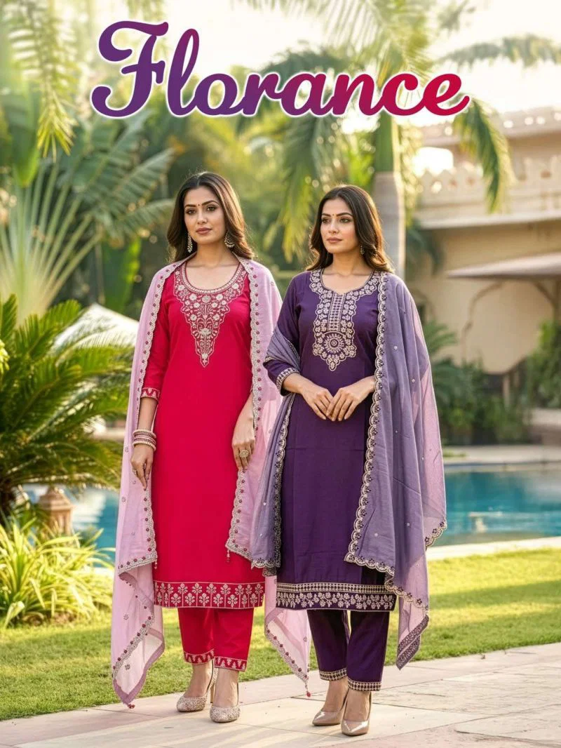 Florance D No 1001 To 06 Cotton Silk Embroidered Kurti Set Wholesale