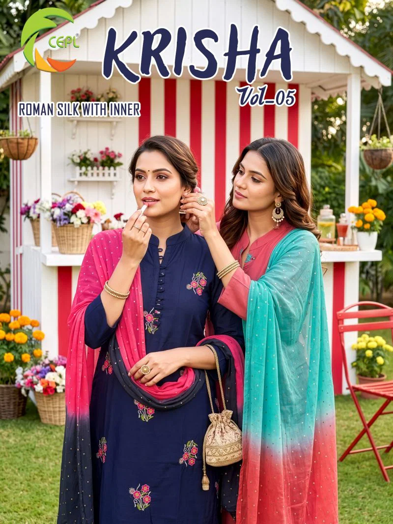 Krisha Vol 5 Roman Silk Fancy Kurti With Bottom Dupatta Wholesale