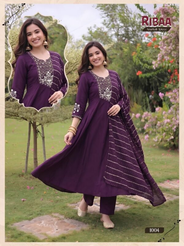 Latest Ribba D No 1001 To 06 Roman Silk Embroidered Anarkali Kurti Set Wholesale 2026