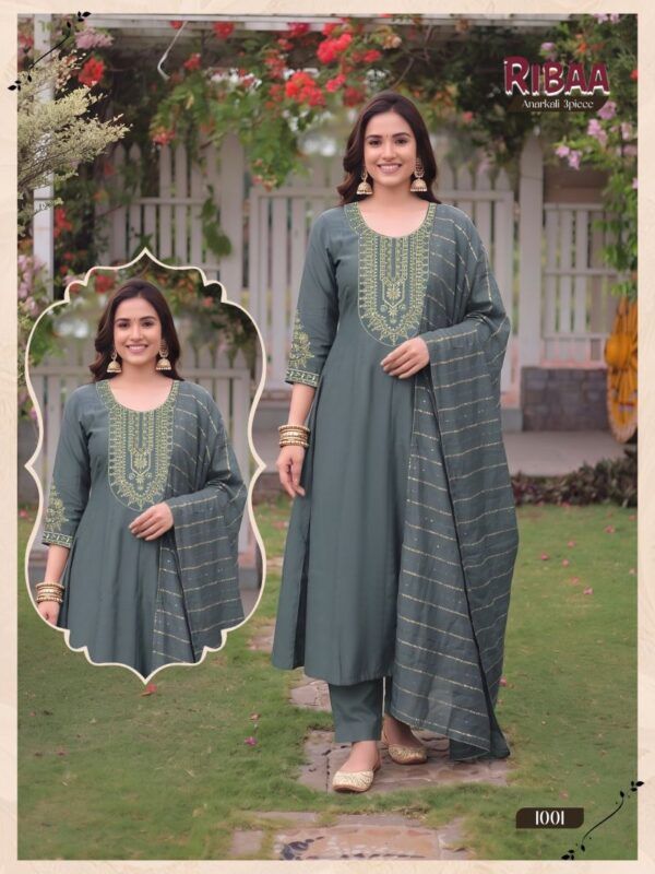 Latest Ribba D No 1001 To 06 Roman Silk Embroidered Anarkali Kurti Set Wholesale 2026