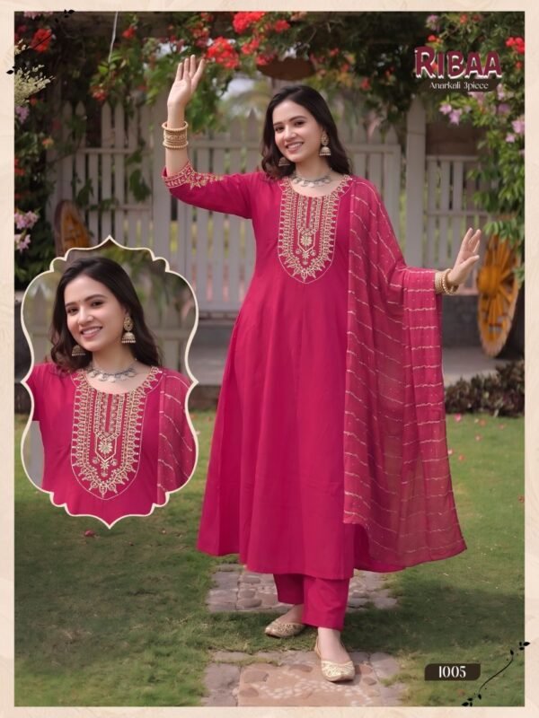 Latest Ribba D No 1001 To 06 Roman Silk Embroidered Anarkali Kurti Set Wholesale 2026