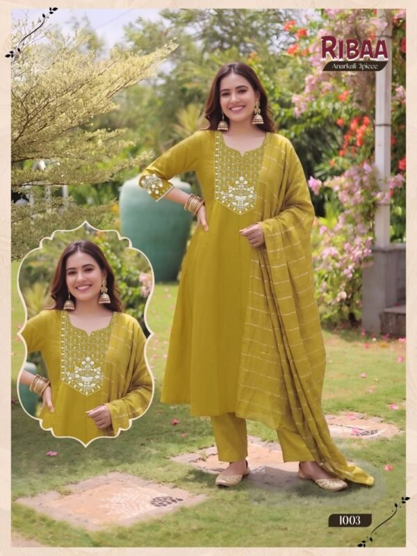 Latest Ribba D No 1001 To 06 Roman Silk Embroidered Anarkali Kurti Set Wholesale 2026