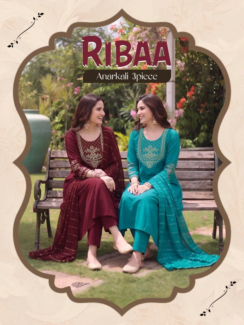 Ribba D No 1001 To 06 Roman Silk Embroidered Anarkali Kurti Set Wholesale