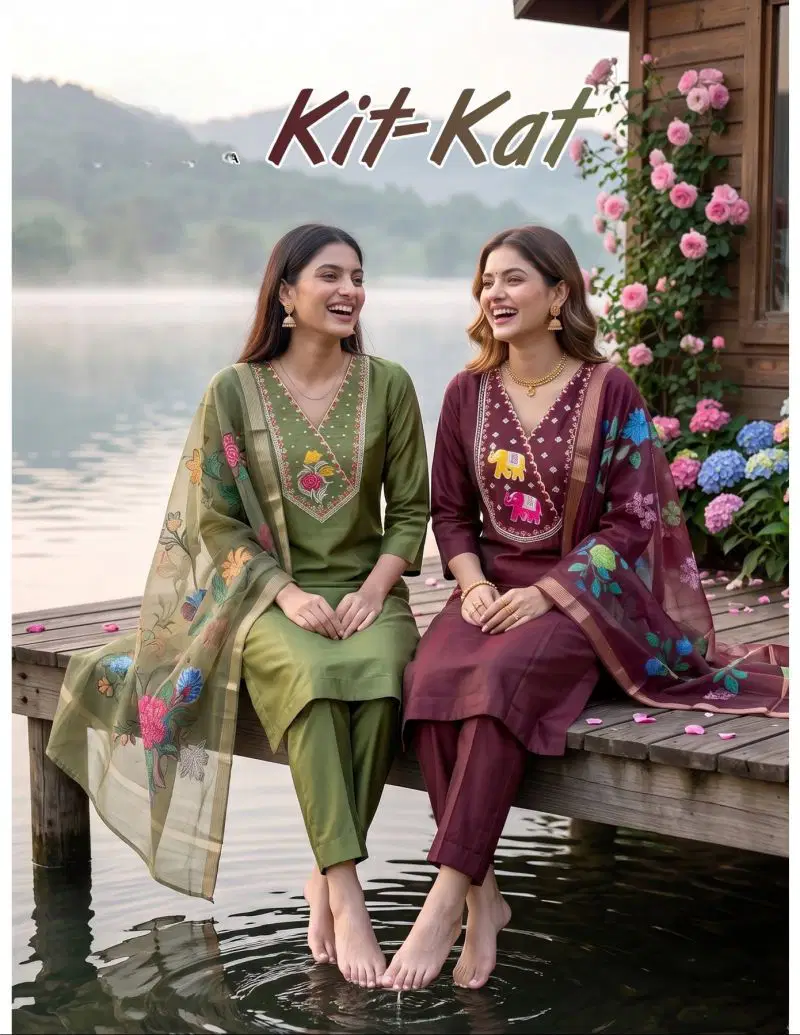 Kit Kat 1 Roman Silk Embroidered Kurti With Bottom Dupatta Wholesale