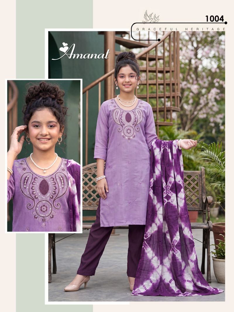 Beautiful Amanat D No 1001 To 08 Berlin Plain Embroidered Kids Kurti Set Wholesale 2026