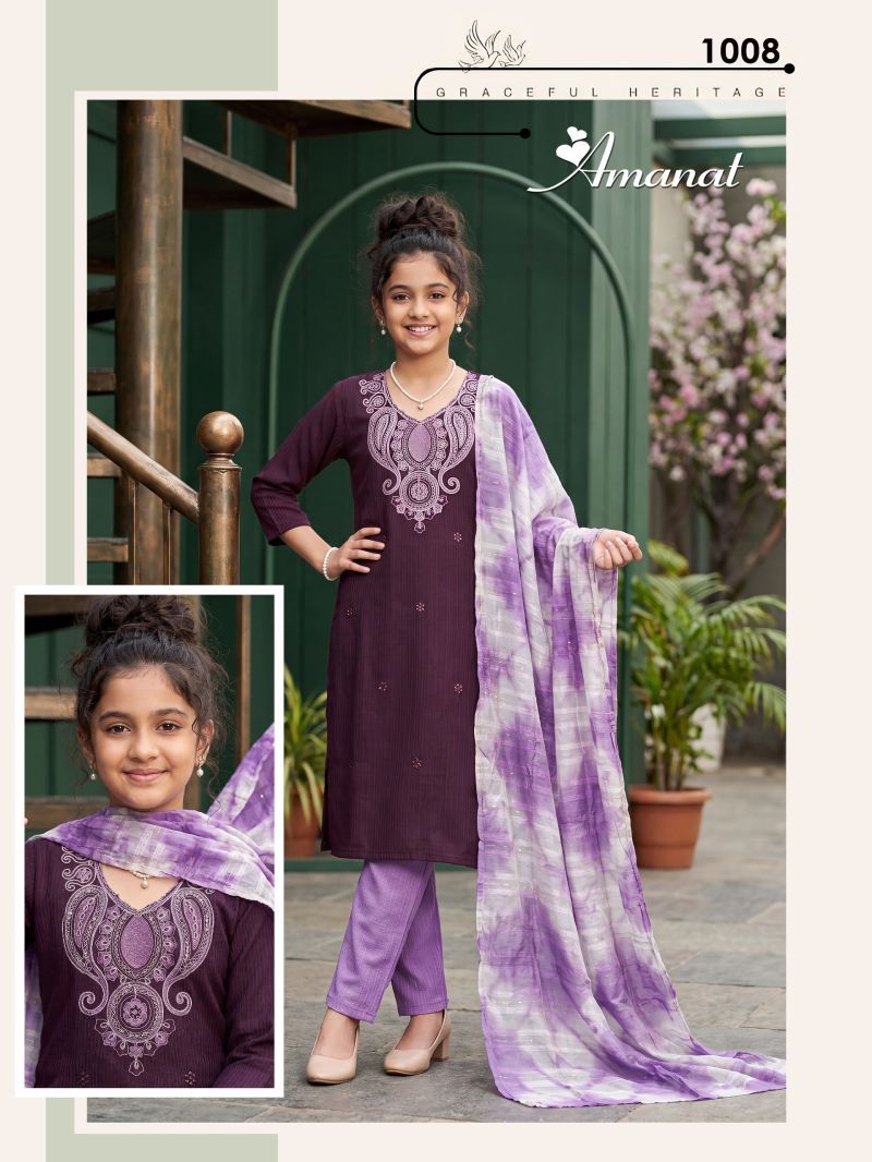 Beautiful Amanat D No 1001 To 08 Berlin Plain Embroidered Kids Kurti Set Wholesale 2026
