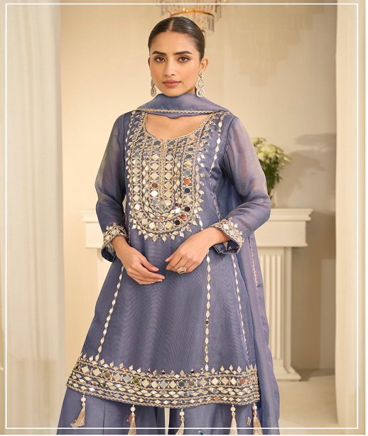 Rk 111 Series Simmar Silk Real Mirror Worked Salwar Kameez Wholesale