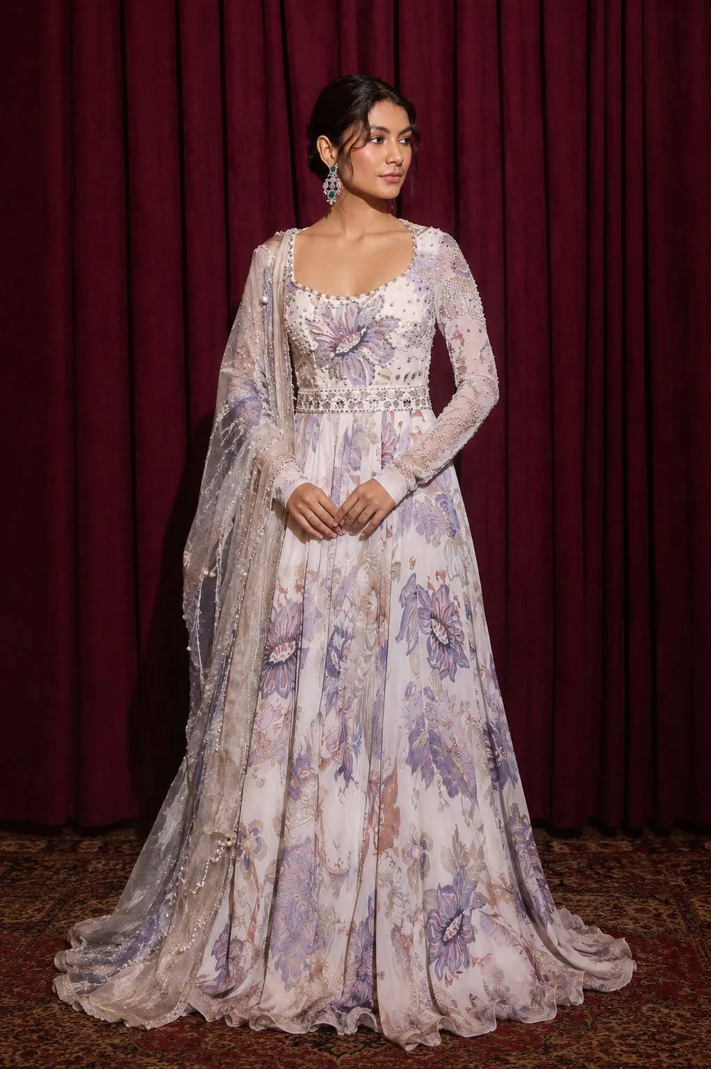 C585 241 Georgette Pearl Printed Work Rakhi Special Anarkali Gown for Women