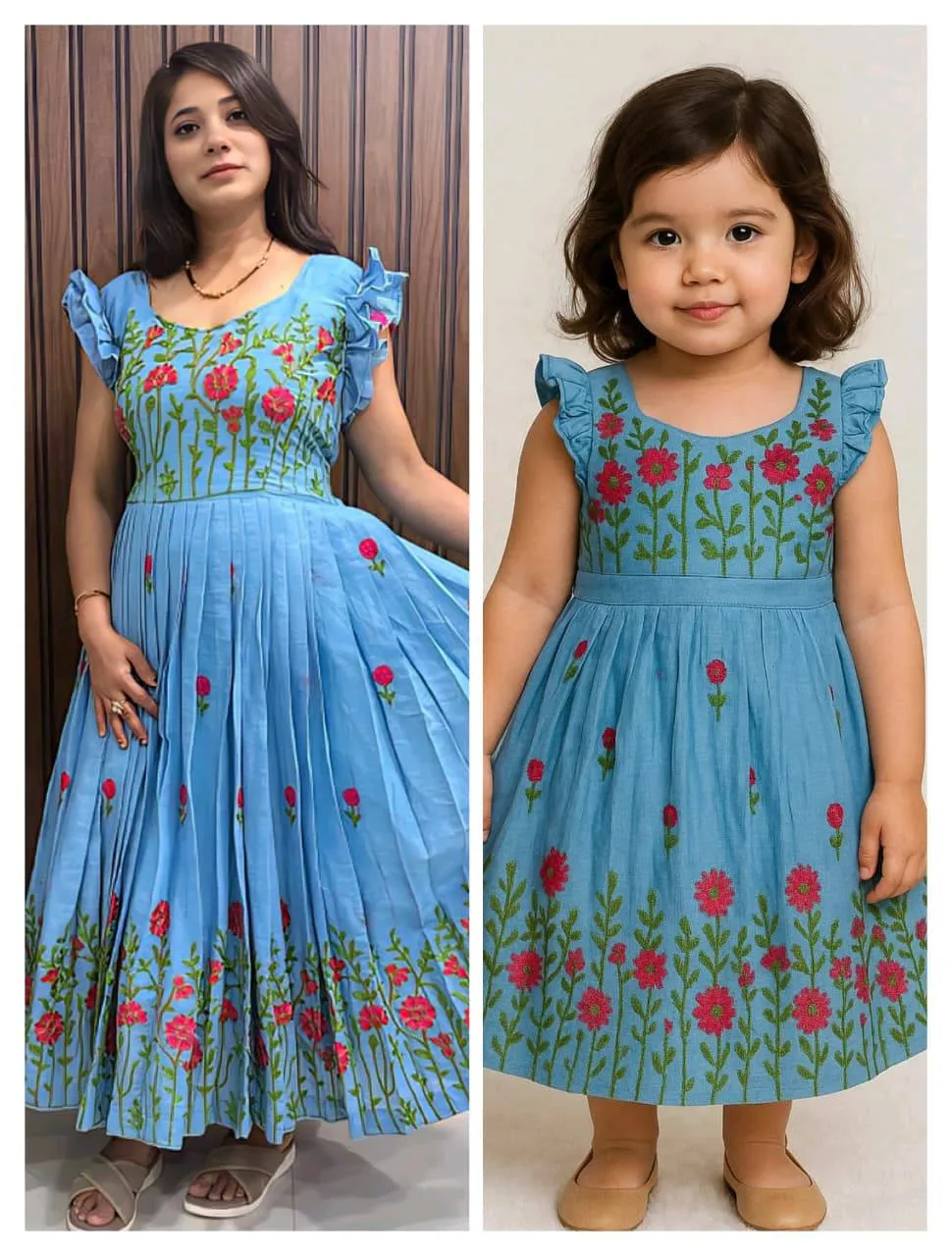 Launching Pari Mal Cotton Weaving Work Mother Daughter Combo Frock 2026
