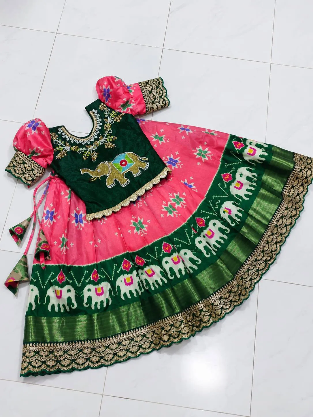 Stylish Pari Silk Printed Embroidery Work Kids Wear Designer Lehenga Choli 2026