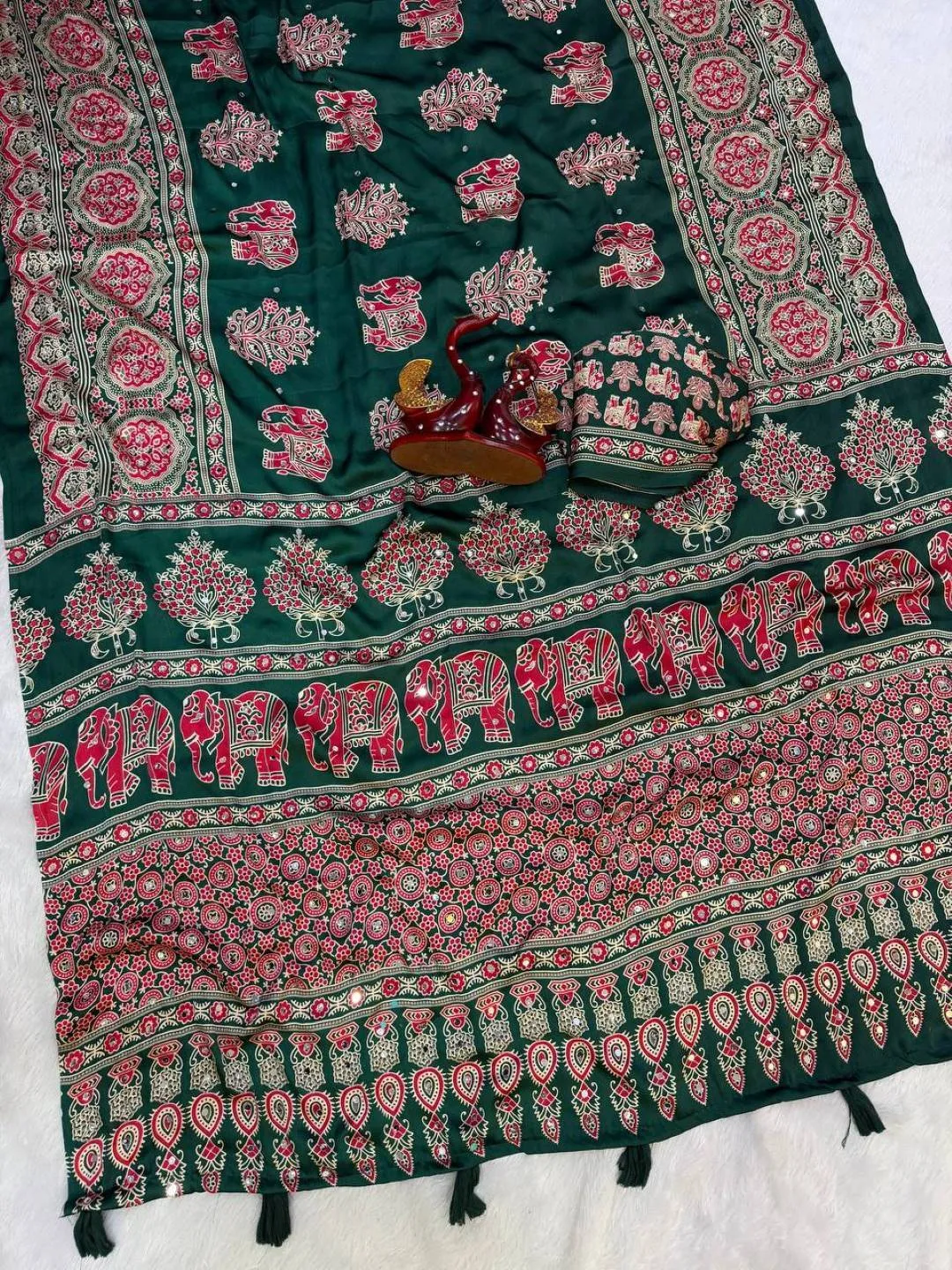 Buy SS1010 5598 Japan Satin Ajarakh Printed Mirror Work Festival Saree 2026