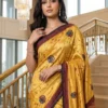 Stylish WMS Model Silk Ajarakh Printed Mirror Work Party Wear Saree 2026