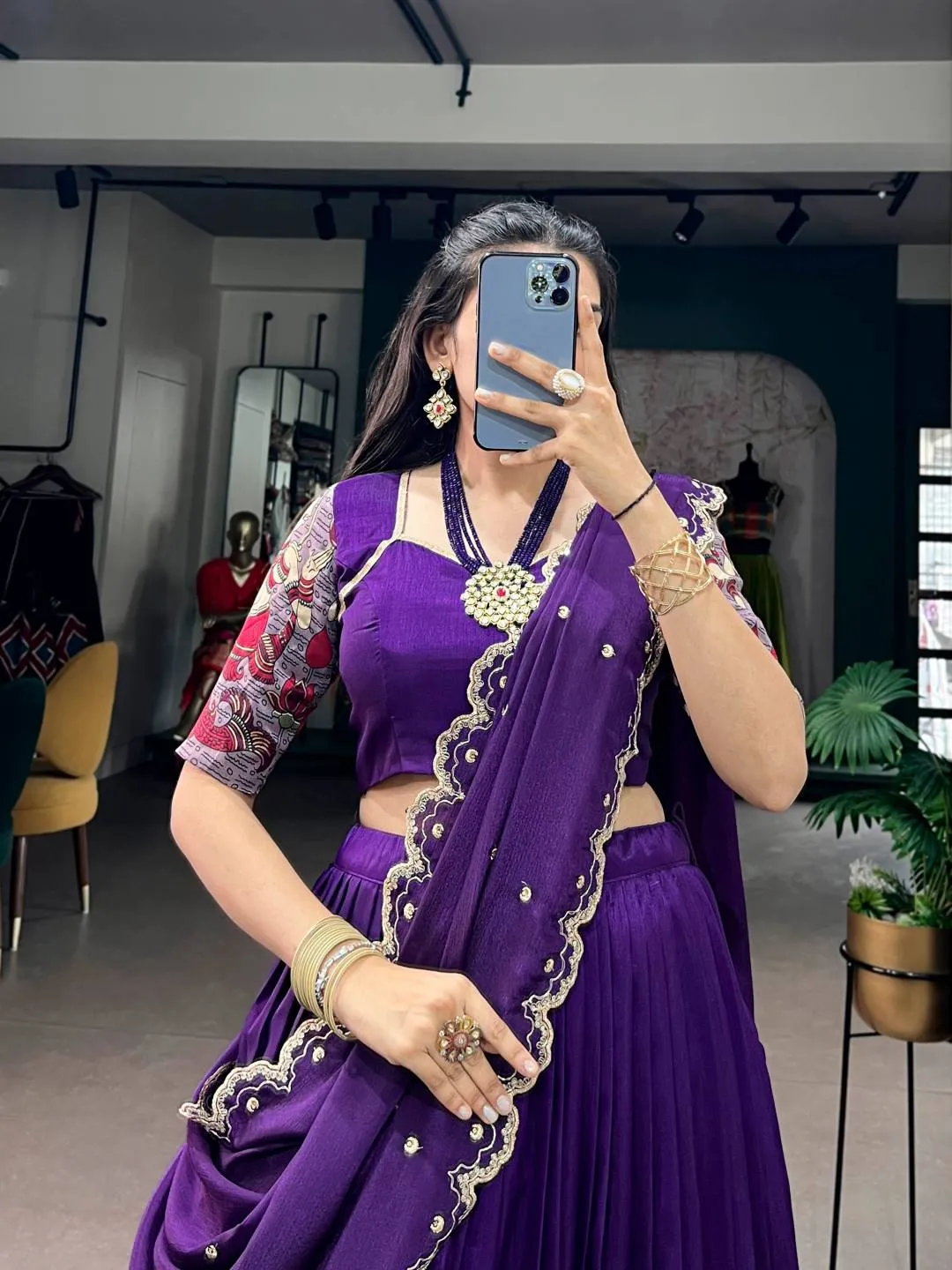 Buy WMN 1220 Tasar Silk Kalamkari Printed Lehenga Choli Exporters in India 2026