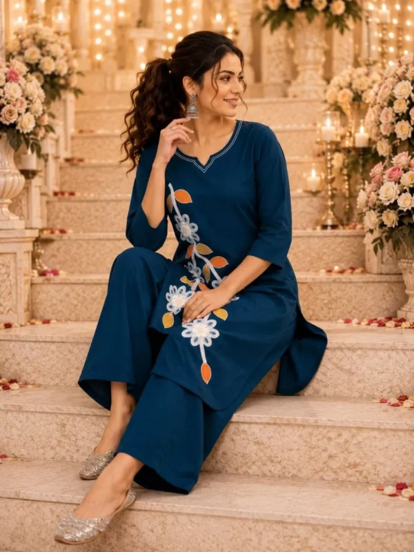 Latest RRD Cotton Embroidery Hand Work Office Wear Kurti Pant 2026