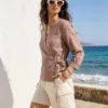 Shiv 1076 Linen Cotton Embroidery Office Wear Top For Women