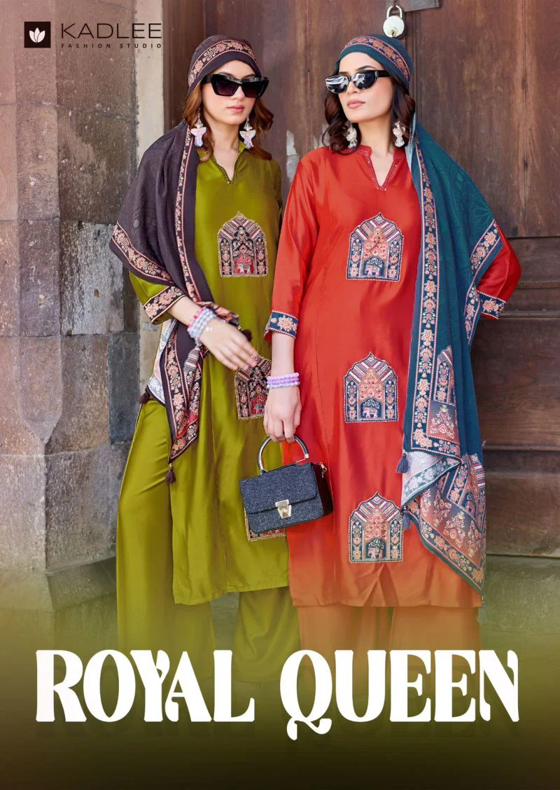 Kadlee Royal Queen Gaji Silk Hand Work Kurti With Bottom Dupatta Wholesale