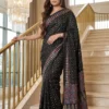 Stylish WMS Model Silk Ajarakh Printed Mirror Work Party Wear Saree 2026
