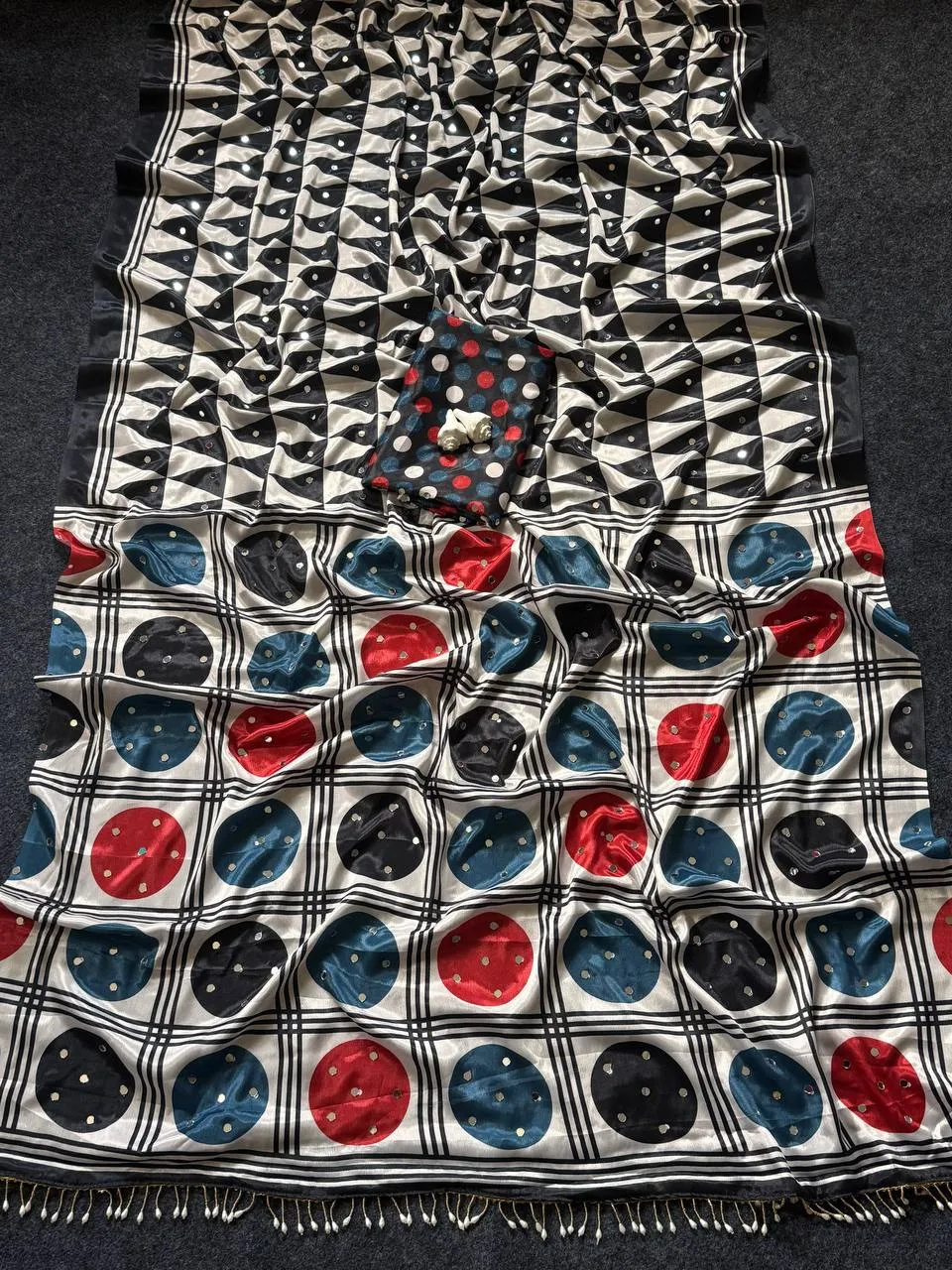 Stylish WMS Model Silk Ajarakh Printed Mirror Work Party Wear Saree 2026