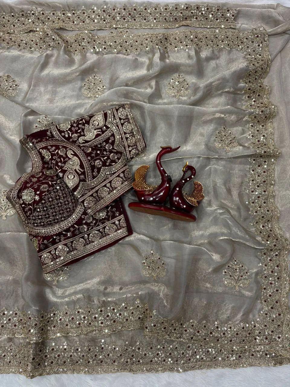 SS1010 5584 Fandy Satin Embroidery Wedding & Party Wear Saree