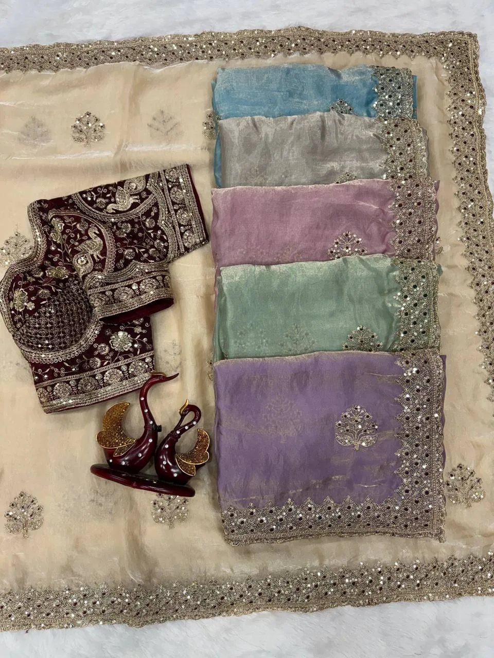 SS1010 5584 Fandy Satin Embroidery Wedding & Party Wear Saree