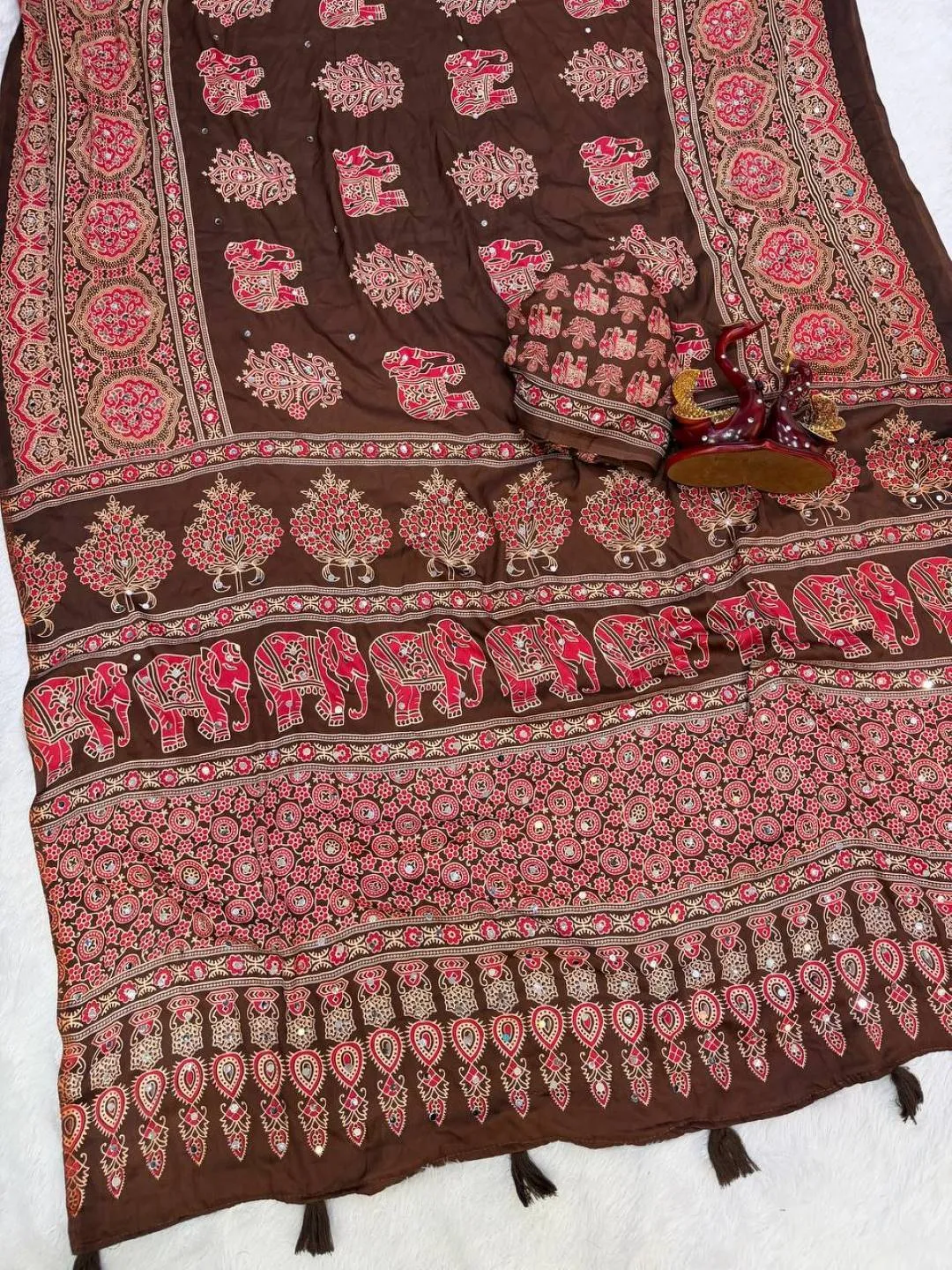 Buy SS1010 5598 Japan Satin Ajarakh Printed Mirror Work Festival Saree 2026