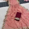 Latest Kusum Sonam Georgette Silk Sequence Embroidery Party Wear Saree for Women 2026