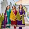 Aanchi Bourbon Vichitra Silk Embroidered Anarkali Kurti With Bottom Dupatta Wholesale