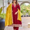 Beautiful Aanchi Bourbon Vichitra Silk Embroidered Anarkali Kurti With Bottom Dupatta Wholesale 2026