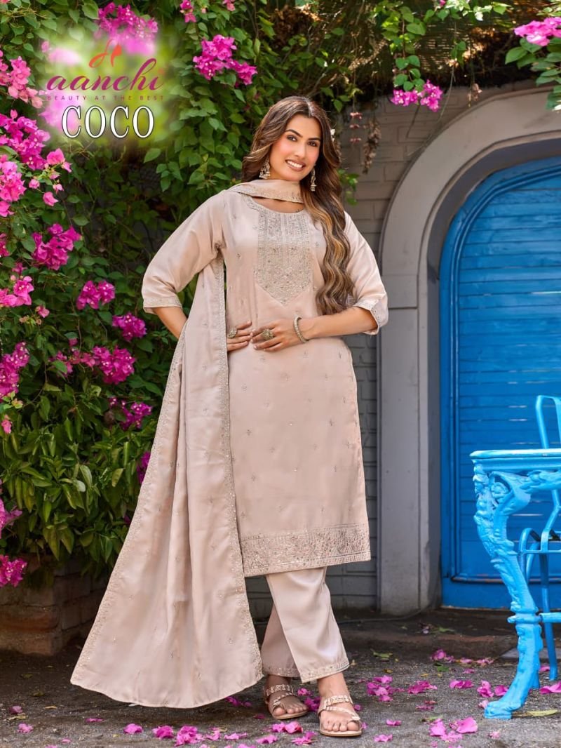 Latest Aanchi Coco Roman Glass Embroidered Kurti With Bottom Dupatta Wholesale 2026