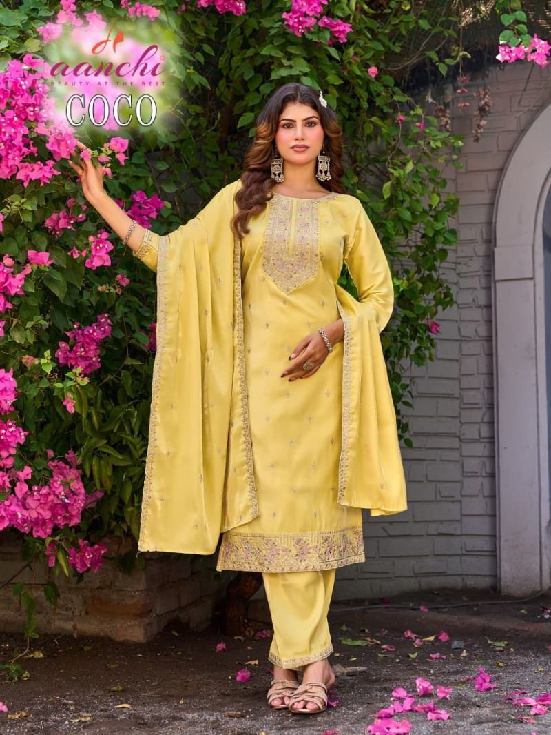 Latest Aanchi Coco Roman Glass Embroidered Kurti With Bottom Dupatta Wholesale 2026