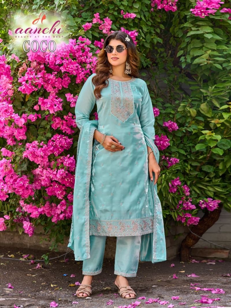 Latest Aanchi Coco Roman Glass Embroidered Kurti With Bottom Dupatta Wholesale 2026