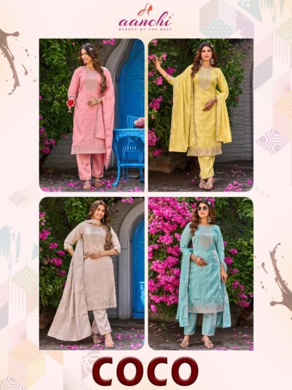 Latest Aanchi Coco Roman Glass Embroidered Kurti With Bottom Dupatta Wholesale 2026