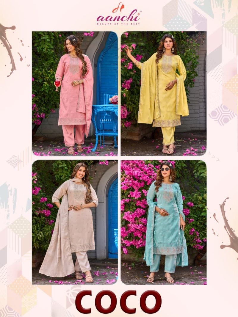 Latest Aanchi Coco Roman Glass Embroidered Kurti With Bottom Dupatta Wholesale 2026