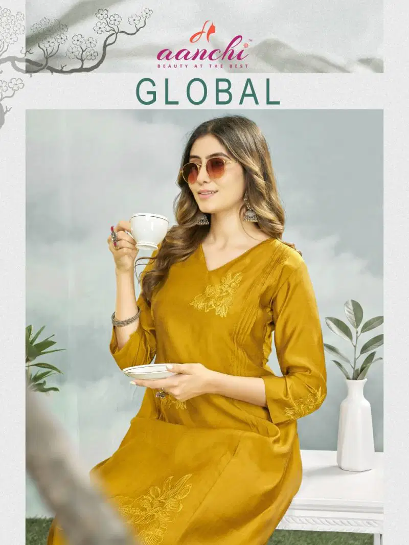 Aanchi Global Simmer Embroidered Kurti With Bottom Wholesale