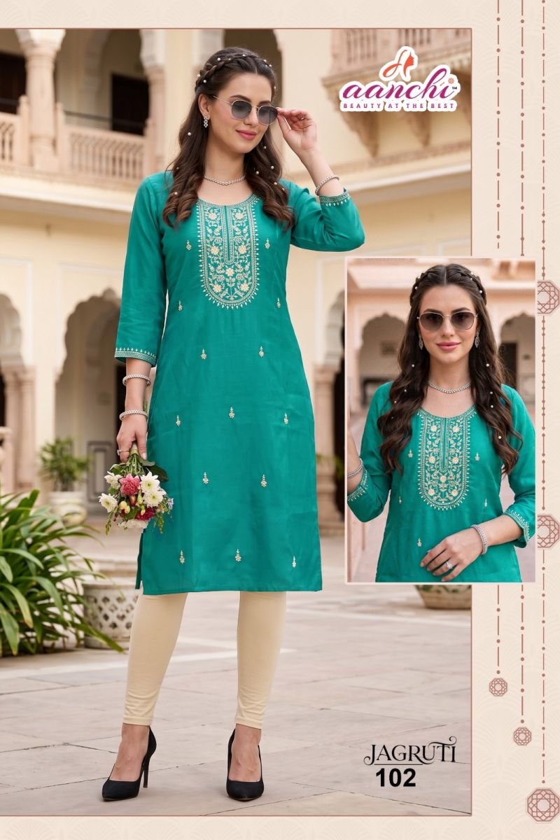Beautiful Aanchi Jagruti Glass Silk Embroidered Kurti Collection Wholesale 2026