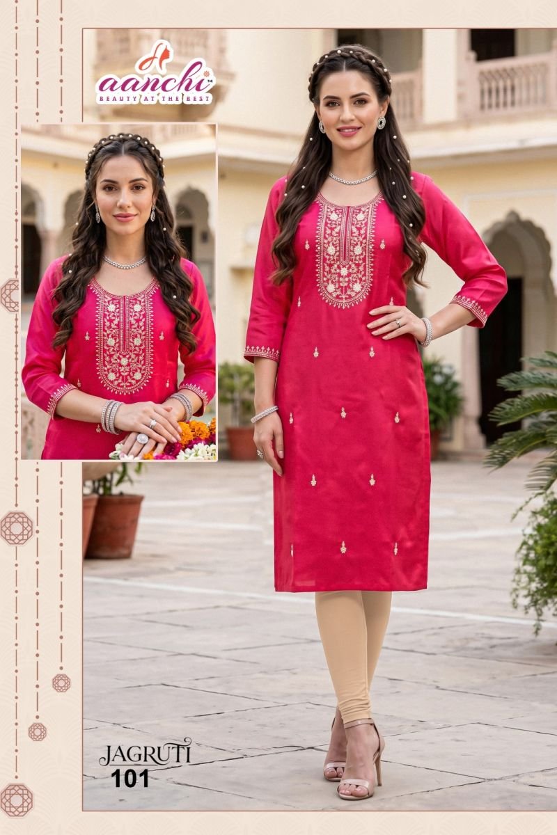 Beautiful Aanchi Jagruti Glass Silk Embroidered Kurti Collection Wholesale 2026