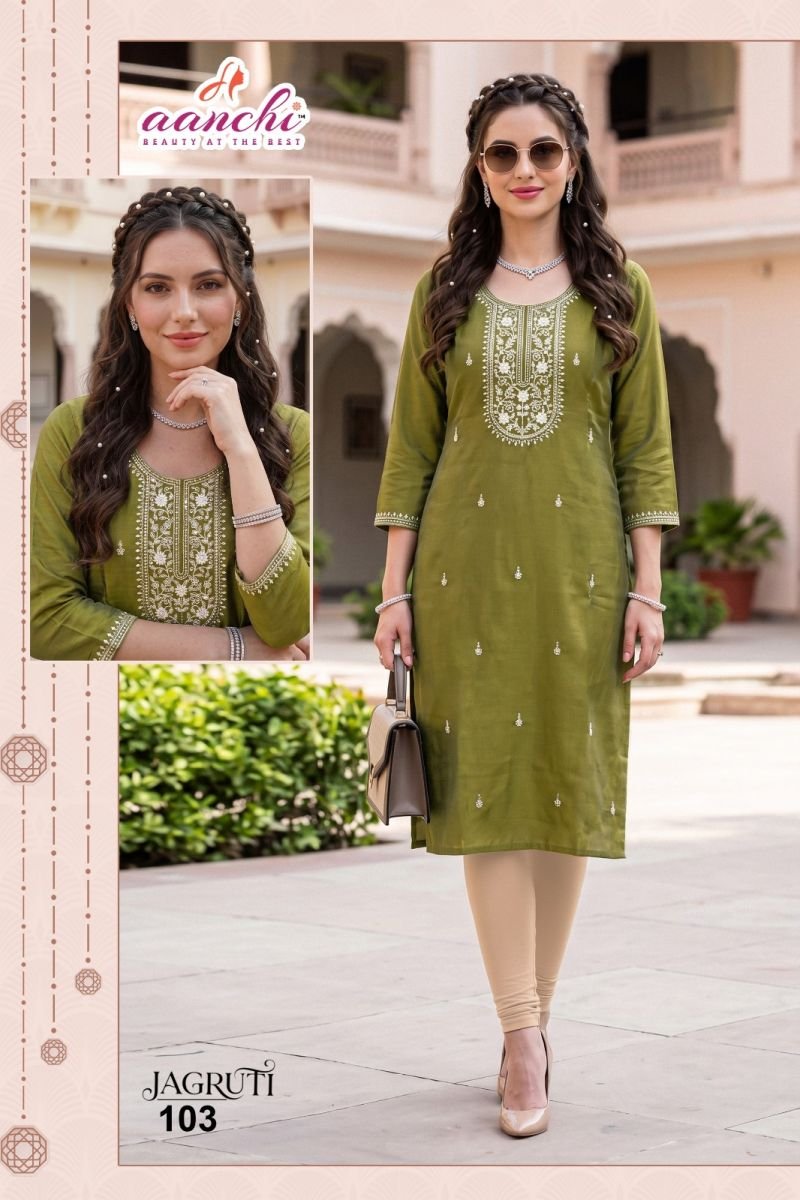 Beautiful Aanchi Jagruti Glass Silk Embroidered Kurti Collection Wholesale 2026