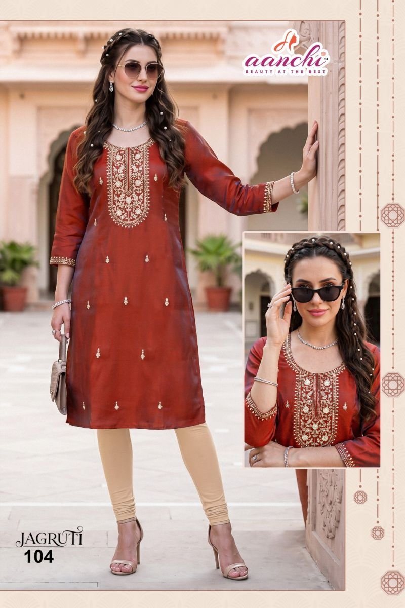 Beautiful Aanchi Jagruti Glass Silk Embroidered Kurti Collection Wholesale 2026