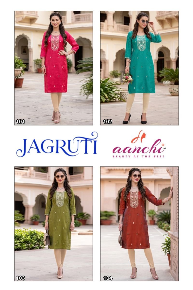Beautiful Aanchi Jagruti Glass Silk Embroidered Kurti Collection Wholesale 2026