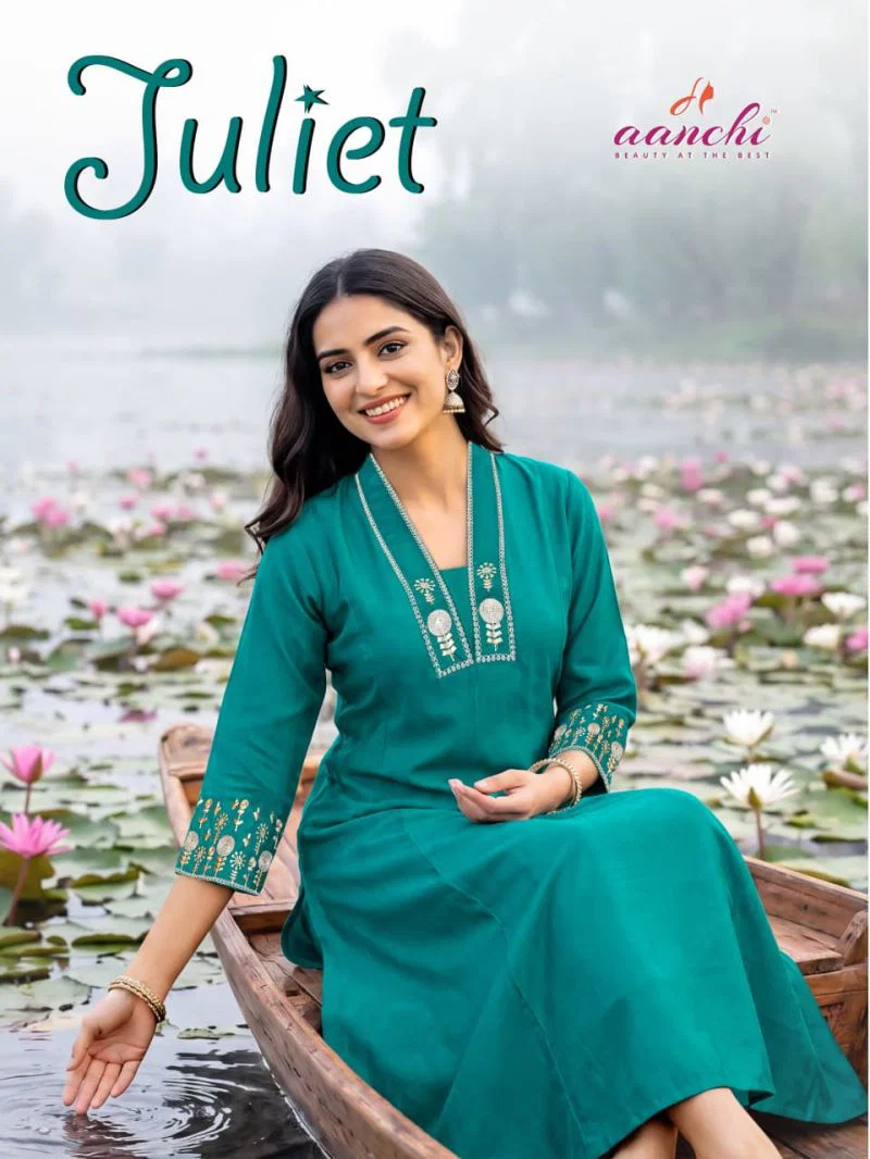 Aanchi Juliet Fancy Embroidered Flair Kurti Wholesale