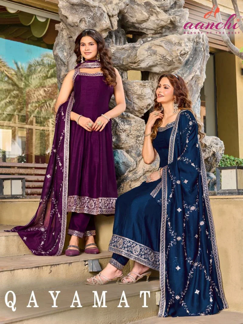 Aanchi Qayamat Vichitra Silk Embroidered Anarkali Kurti With Bottom Dupatta Wholesale