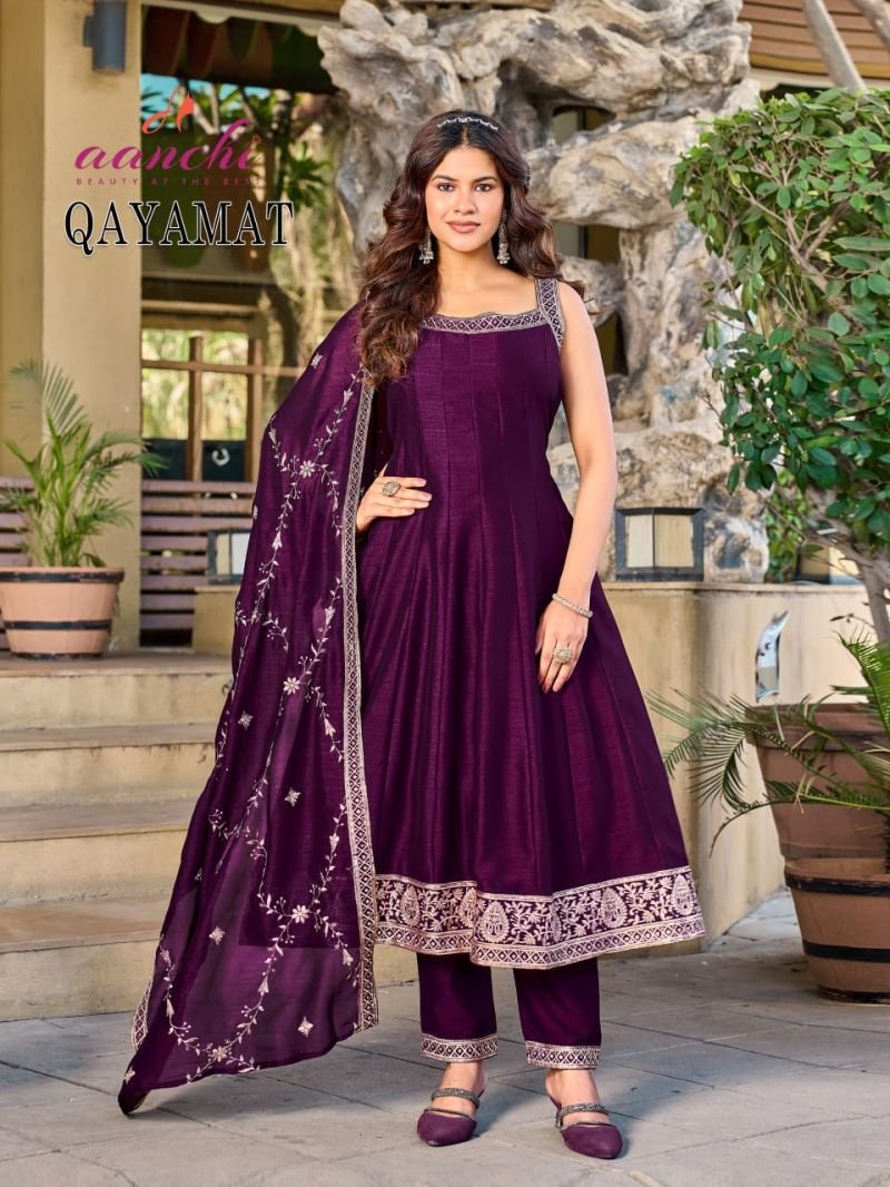 Buy Aanchi Qayamat Vichitra Silk Embroidered Anarkali Kurti With Bottom Dupatta Wholesale 2026