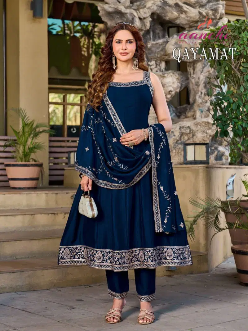 Buy Aanchi Qayamat Vichitra Silk Embroidered Anarkali Kurti With Bottom Dupatta Wholesale 2026