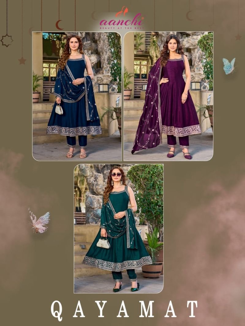 Buy Aanchi Qayamat Vichitra Silk Embroidered Anarkali Kurti With Bottom Dupatta Wholesale 2026