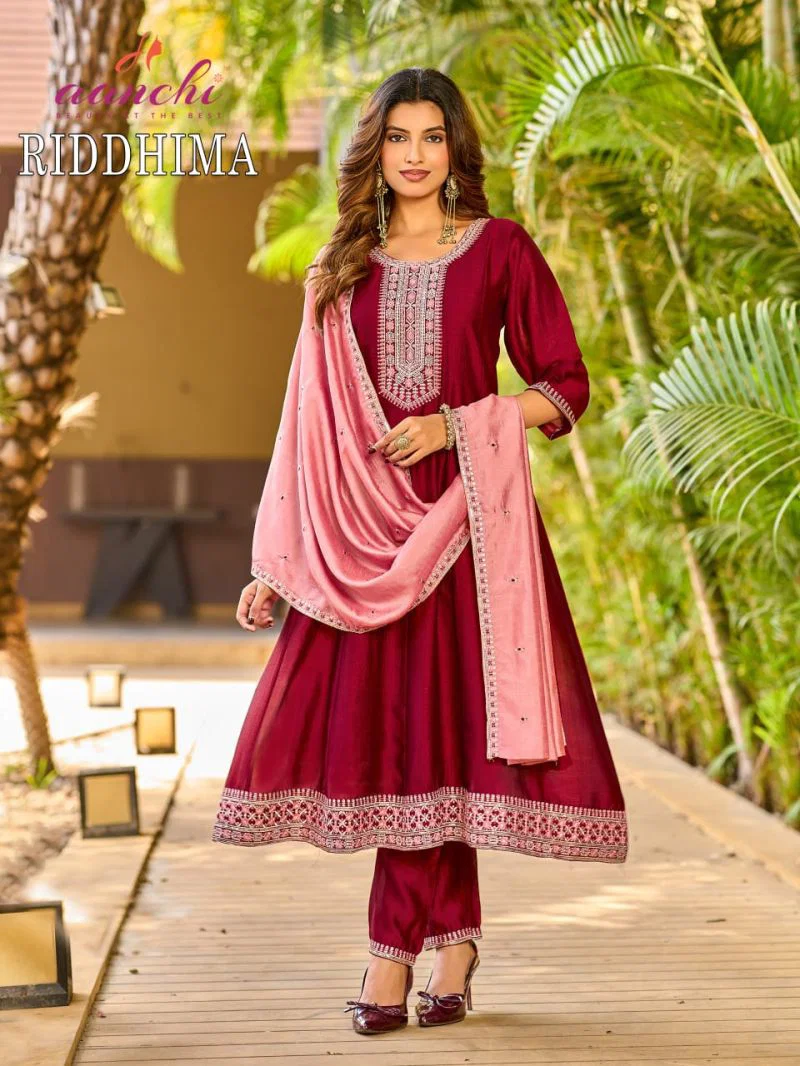Beautiful Aanchi Riddhima Vichitra Silk Embroidered Kurti With Bottom Dupatta Wholesale 2026